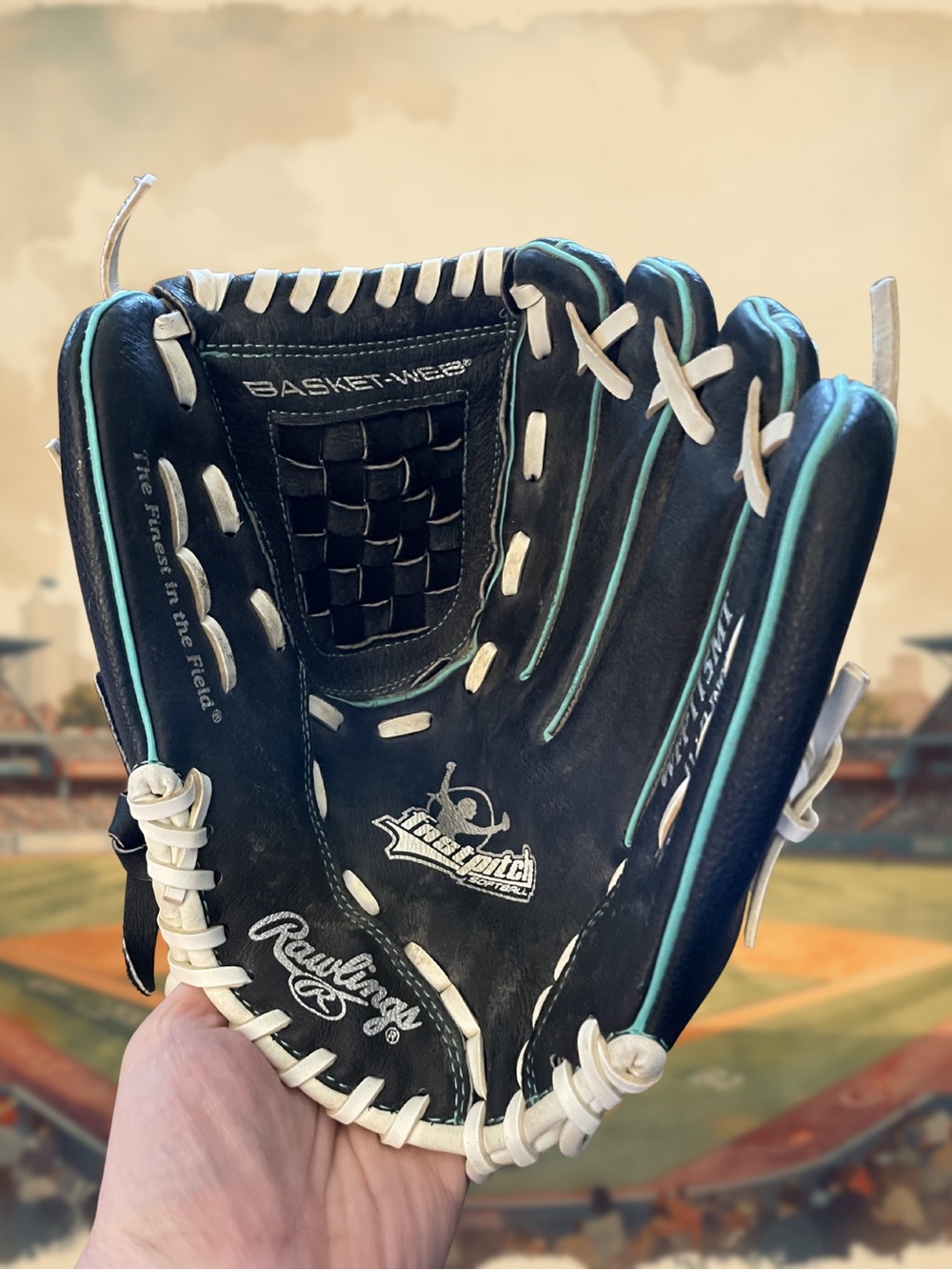 RAWLINGS Fastpitch Softball Glove Women's 11.5" Leather Palm WFP115MT Black Teal - Picture 8 of 8
